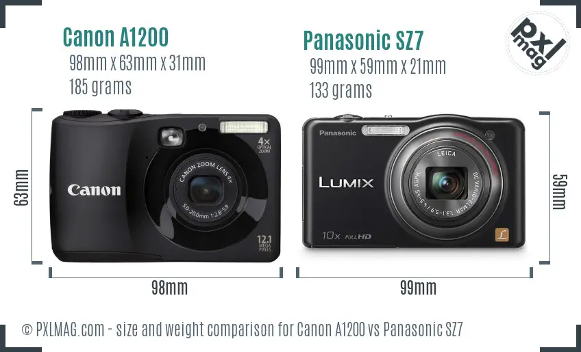Canon A1200 vs Panasonic SZ7 size comparison