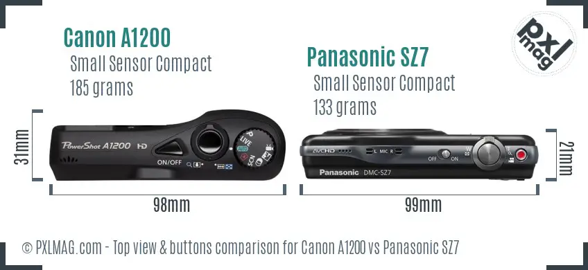 Canon A1200 vs Panasonic SZ7 top view buttons comparison