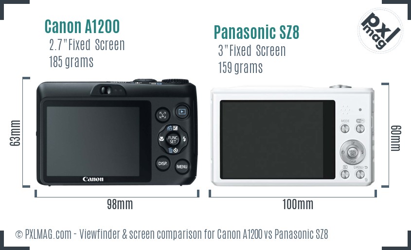 Canon A1200 vs Panasonic SZ8 Screen and Viewfinder comparison