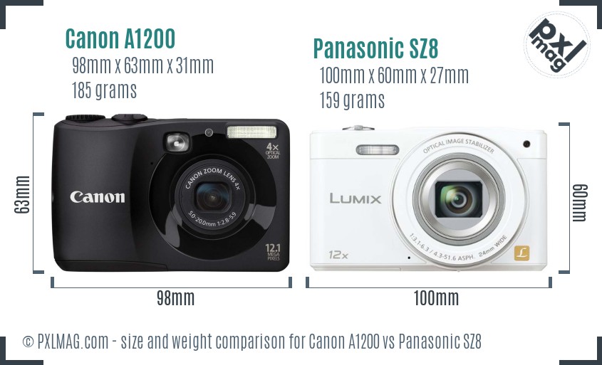 Canon A1200 vs Panasonic SZ8 size comparison