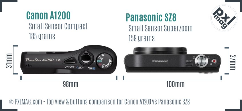 Canon A1200 vs Panasonic SZ8 top view buttons comparison