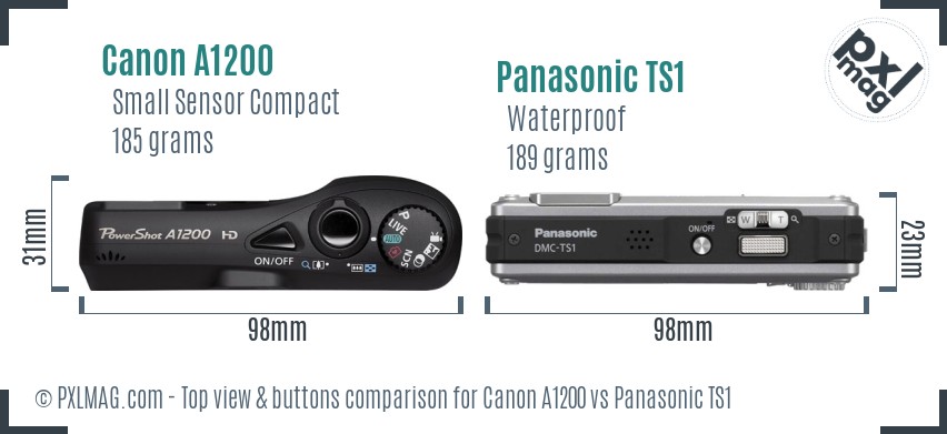 Canon A1200 vs Panasonic TS1 top view buttons comparison