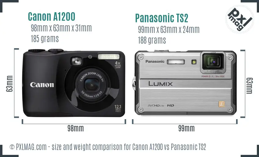 Canon A1200 vs Panasonic TS2 size comparison Canon A1200 vs Panasonic TS2 size comparison