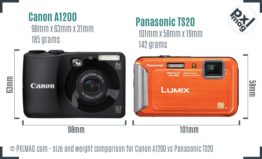 Canon A1200 vs Panasonic TS20 size comparison