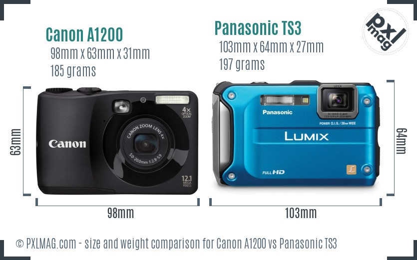 Canon A1200 vs Panasonic TS3 size comparison