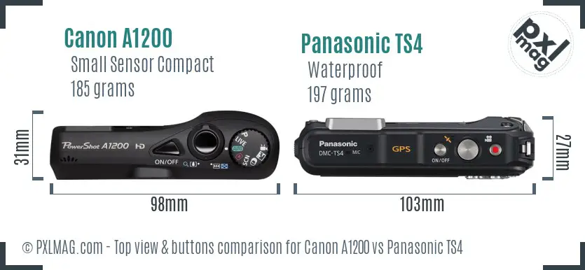 Canon A1200 vs Panasonic TS4 top view buttons comparison Canon A1200 vs Panasonic TS4 top view buttons comparison