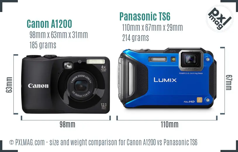 Canon A1200 vs Panasonic TS6 size comparison