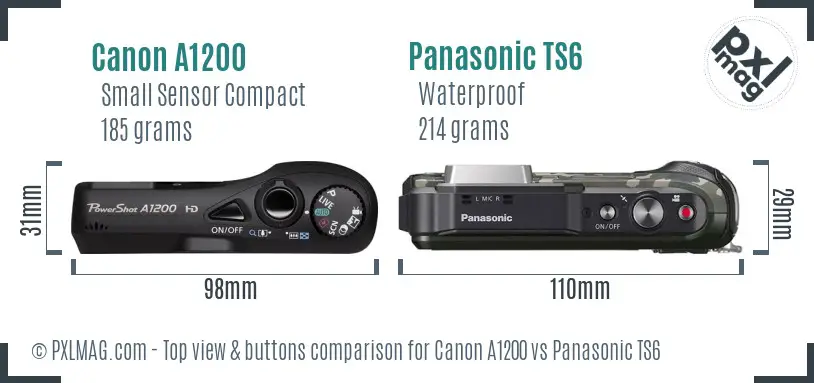 Canon A1200 vs Panasonic TS6 top view buttons comparison