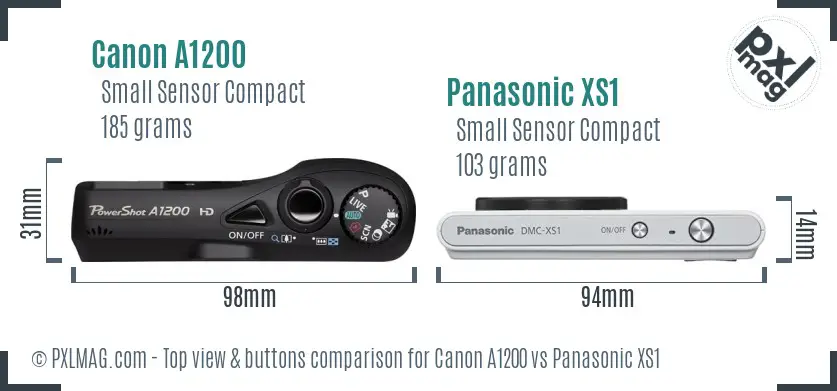 Canon A1200 vs Panasonic XS1 top view buttons comparison Canon A1200 vs Panasonic XS1 top view buttons comparison