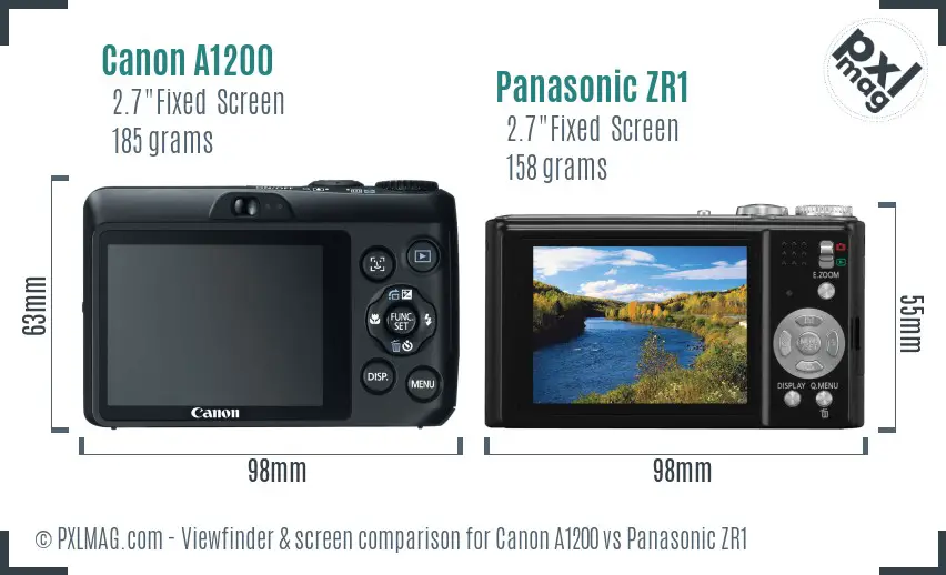 Canon A1200 vs Panasonic ZR1 Screen and Viewfinder comparison