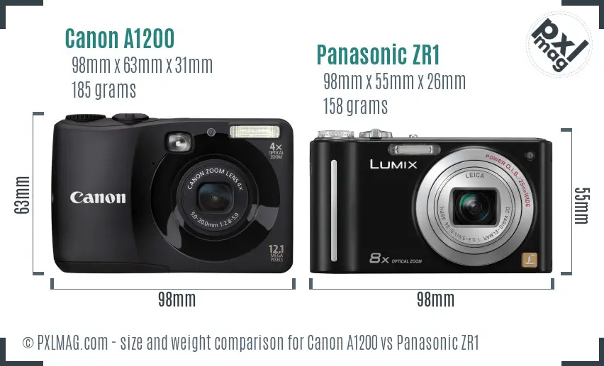 Canon A1200 vs Panasonic ZR1 size comparison
