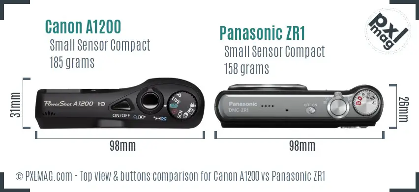 Canon A1200 vs Panasonic ZR1 top view buttons comparison