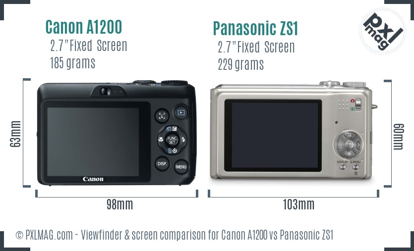 Canon A1200 vs Panasonic ZS1 Screen and Viewfinder comparison