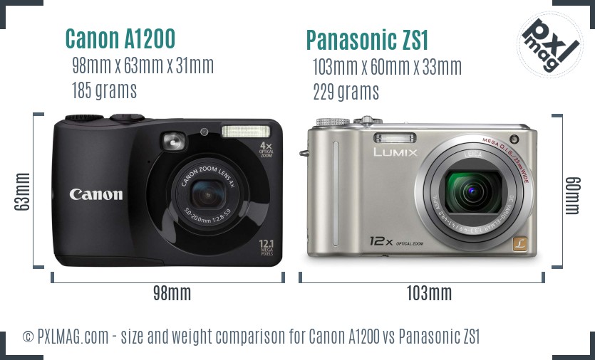 Canon A1200 vs Panasonic ZS1 size comparison