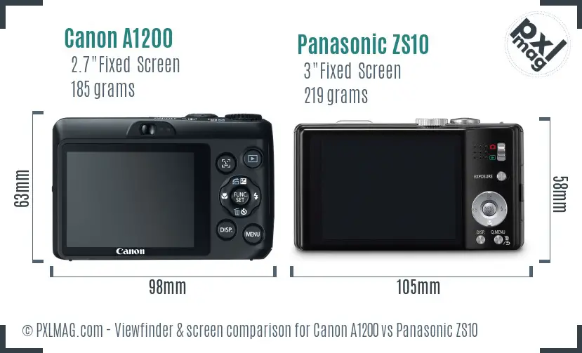 Canon A1200 vs Panasonic ZS10 Screen and Viewfinder comparison