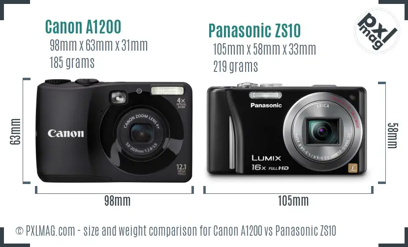 Canon A1200 vs Panasonic ZS10 size comparison