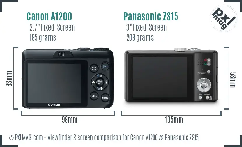 Canon A1200 vs Panasonic ZS15 Screen and Viewfinder comparison