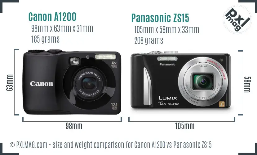 Canon A1200 vs Panasonic ZS15 size comparison