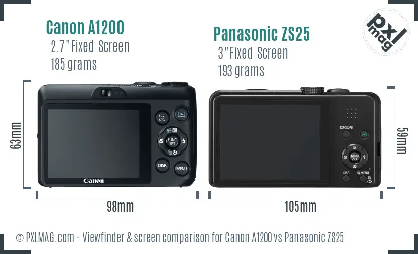 Canon A1200 vs Panasonic ZS25 Screen and Viewfinder comparison