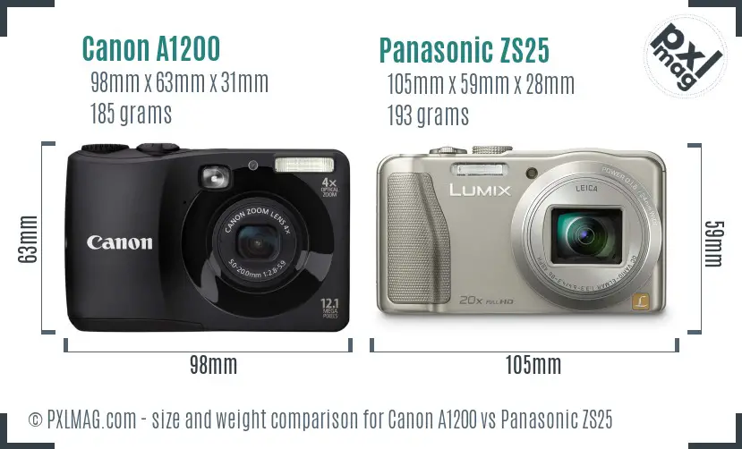 Canon A1200 vs Panasonic ZS25 size comparison