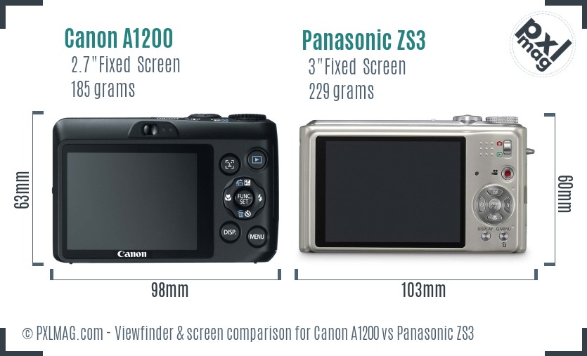 Canon A1200 vs Panasonic ZS3 Screen and Viewfinder comparison