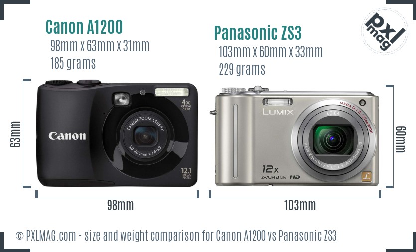 Canon A1200 vs Panasonic ZS3 size comparison Canon A1200 vs Panasonic ZS3 size comparison