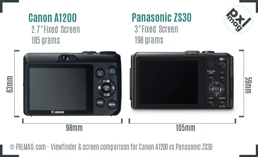 Canon A1200 vs Panasonic ZS30 Screen and Viewfinder comparison