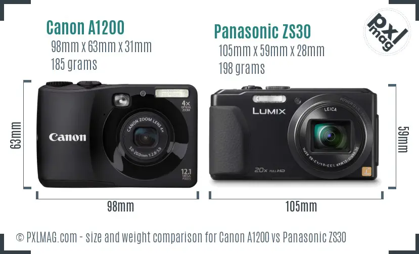 Canon A1200 vs Panasonic ZS30 size comparison