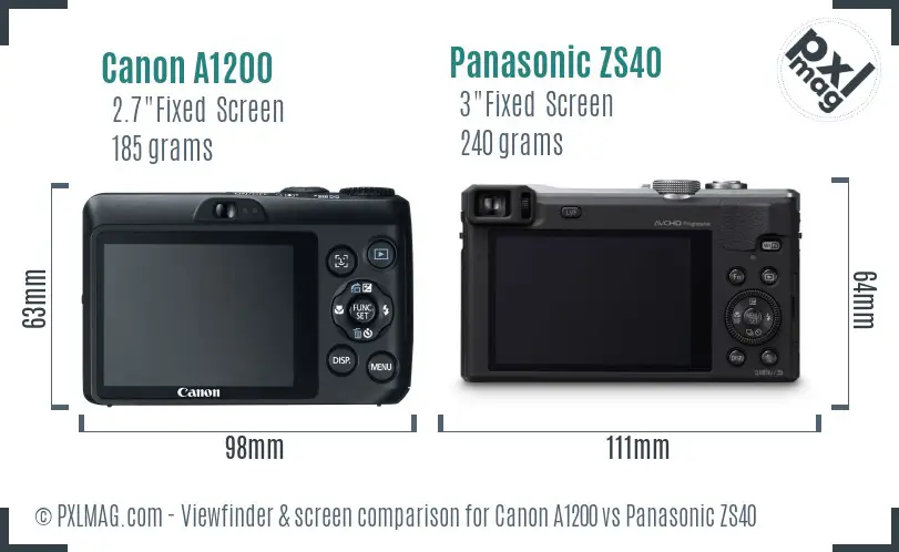 Canon A1200 vs Panasonic ZS40 Screen and Viewfinder comparison