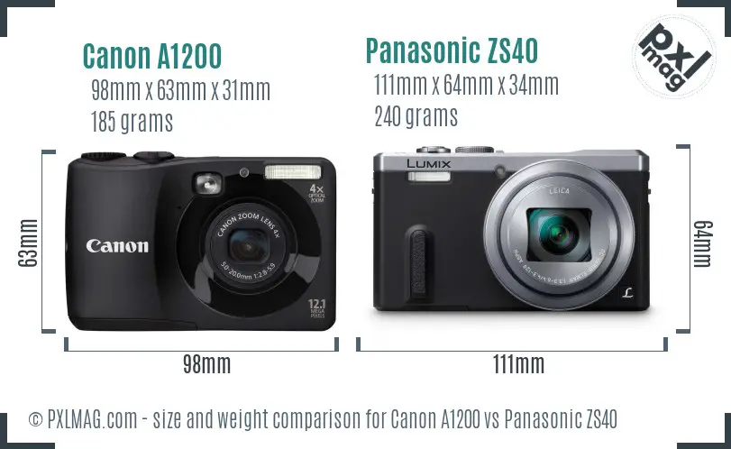 Canon A1200 vs Panasonic ZS40 size comparison