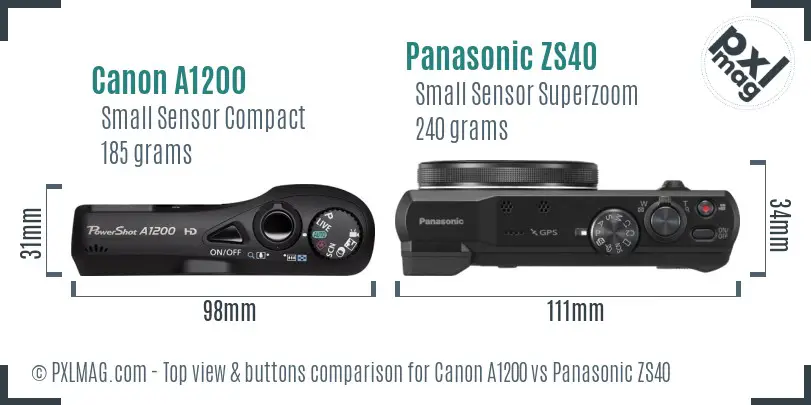 Canon A1200 vs Panasonic ZS40 top view buttons comparison