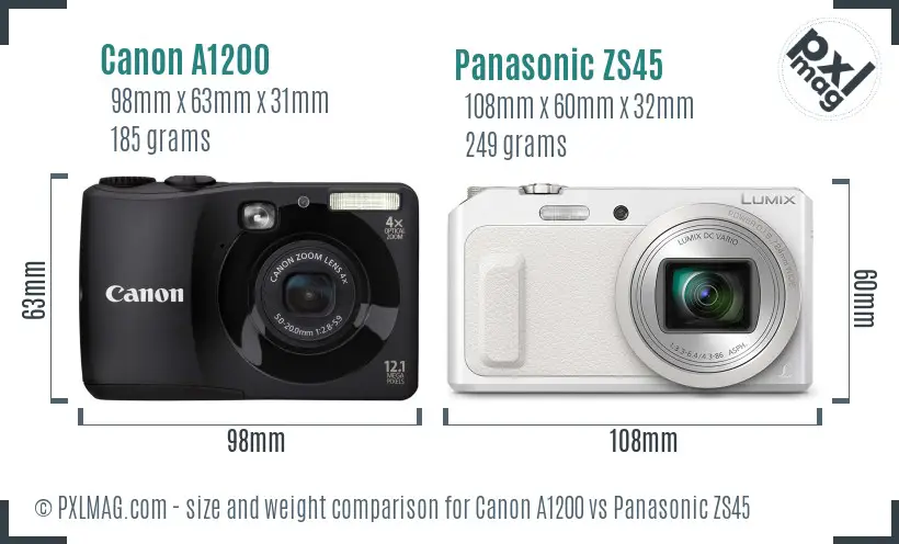 Canon A1200 vs Panasonic ZS45 size comparison Canon A1200 vs Panasonic ZS45 size comparison