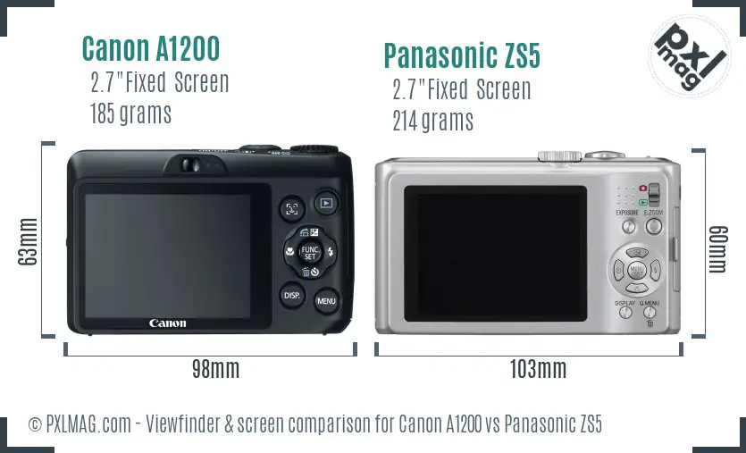 Canon A1200 vs Panasonic ZS5 Screen and Viewfinder comparison