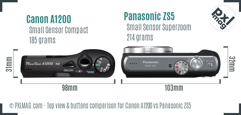 Canon A1200 vs Panasonic ZS5 top view buttons comparison