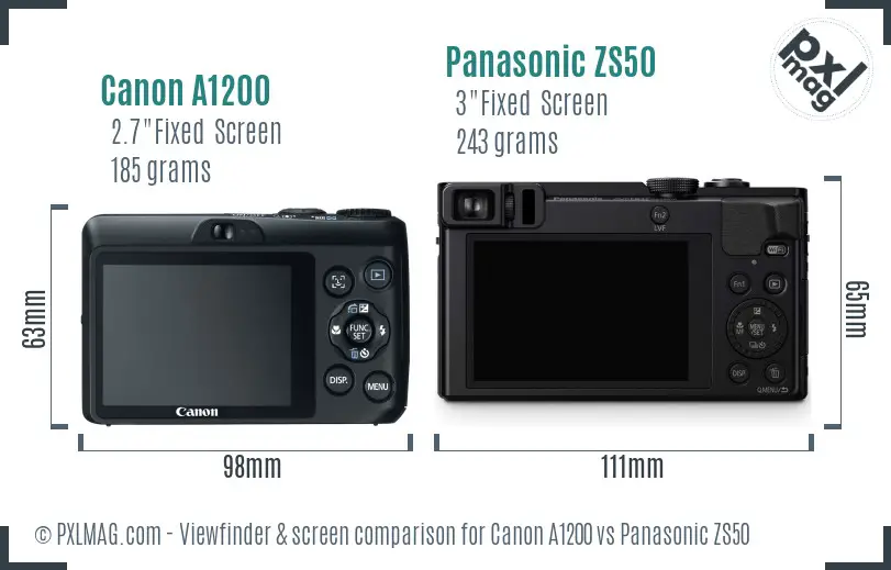Canon A1200 vs Panasonic ZS50 Screen and Viewfinder comparison
