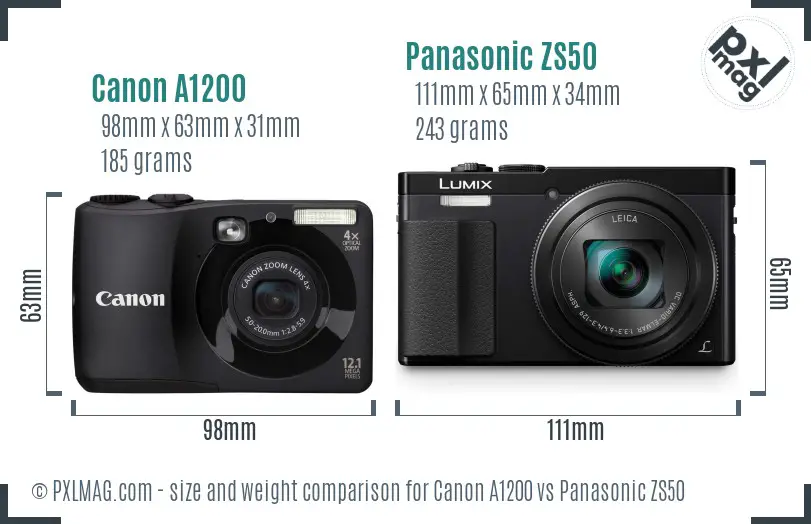 Canon A1200 vs Panasonic ZS50 size comparison