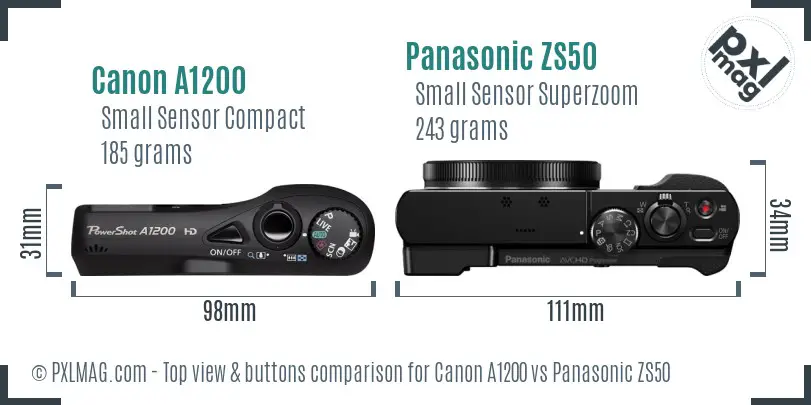 Canon A1200 vs Panasonic ZS50 top view buttons comparison