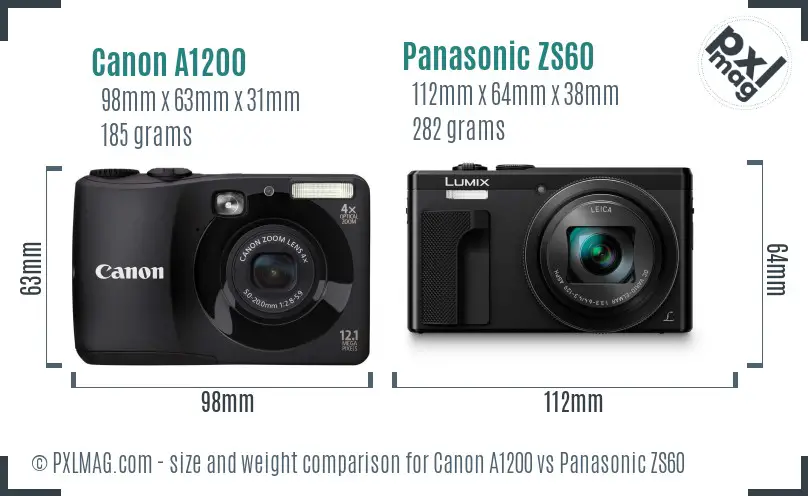 Canon A1200 vs Panasonic ZS60 size comparison