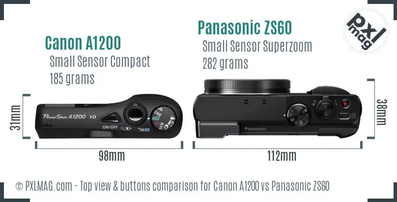 Canon A1200 vs Panasonic ZS60 top view buttons comparison