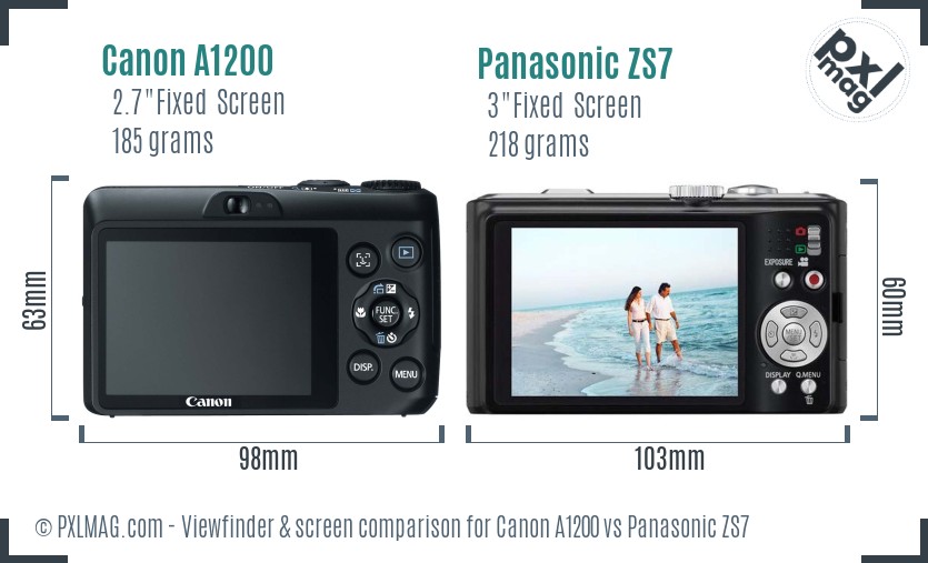 Canon A1200 vs Panasonic ZS7 Screen and Viewfinder comparison