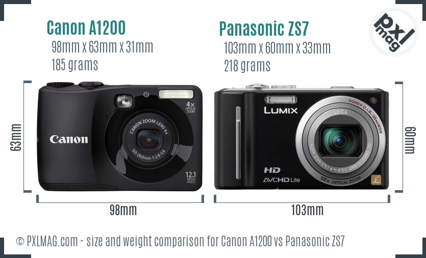 Canon A1200 vs Panasonic ZS7 size comparison