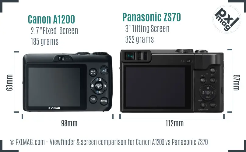 Canon A1200 vs Panasonic ZS70 Screen and Viewfinder comparison
