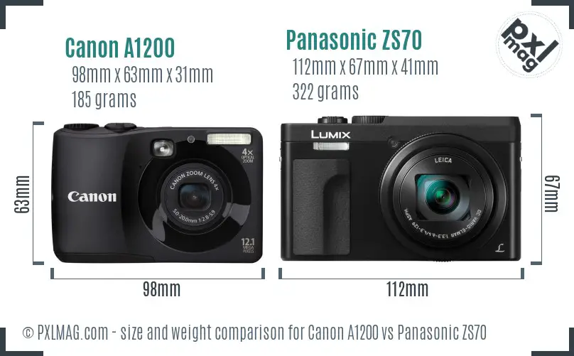 Canon A1200 vs Panasonic ZS70 size comparison