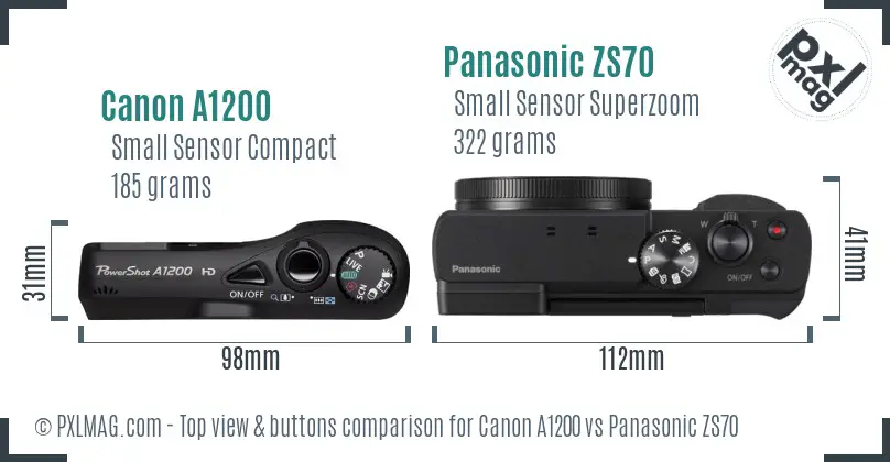 Canon A1200 vs Panasonic ZS70 top view buttons comparison