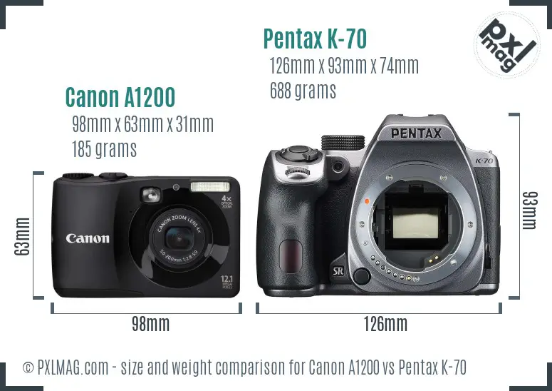 Canon A1200 vs Pentax K-70 size comparison