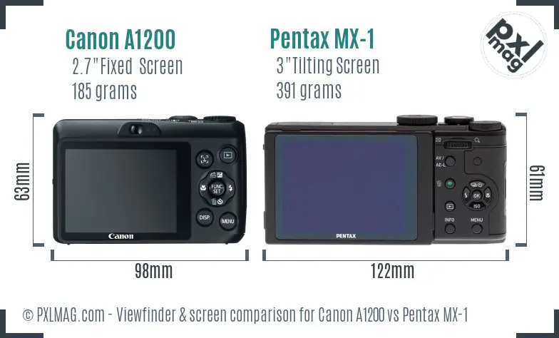 Canon A1200 vs Pentax MX-1 Screen and Viewfinder comparison
