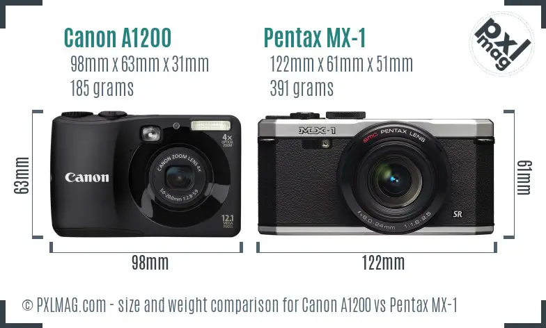 Canon A1200 vs Pentax MX-1 size comparison