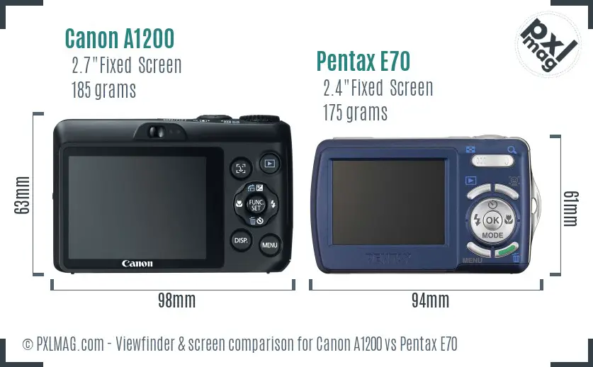 Canon A1200 vs Pentax E70 Screen and Viewfinder comparison