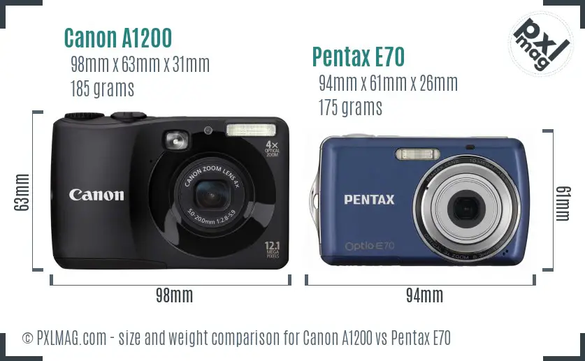 Canon A1200 vs Pentax E70 size comparison