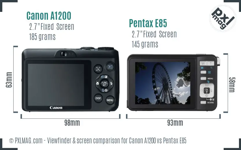 Canon A1200 vs Pentax E85 Screen and Viewfinder comparison
